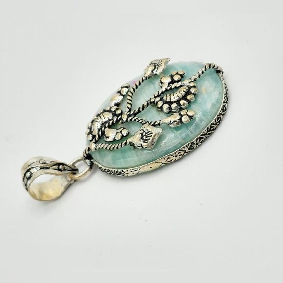 Vintage Sterling silver Amazonite fillagree pendant - Picture 2 of 7
